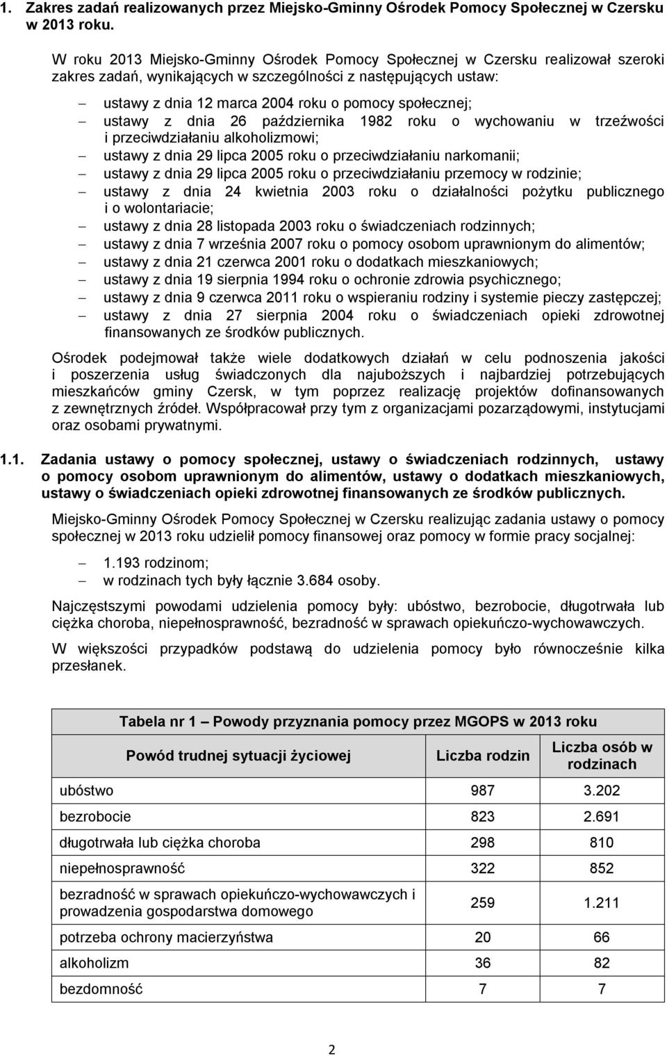 społecznej; ustawy z dnia 26 października 1982 roku o wychowaniu w trzeźwości i przeciwdziałaniu alkoholizmowi; ustawy z dnia 29 lipca 2005 roku o przeciwdziałaniu narkomanii; ustawy z dnia 29 lipca