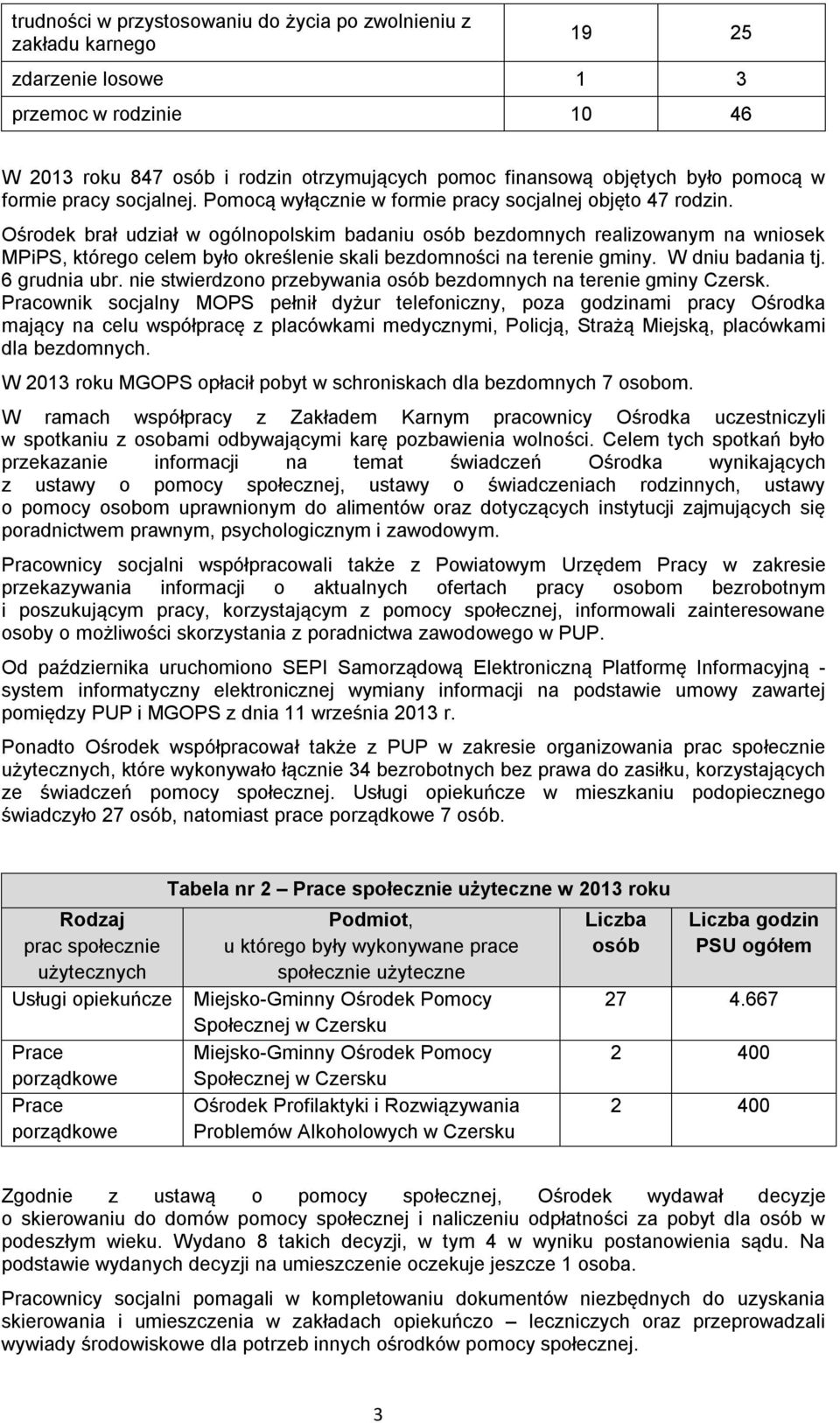 Ośrodek brał udział w ogólnopolskim badaniu osób bezdomnych realizowanym na wniosek MPiPS, którego celem było określenie skali bezdomności na terenie gminy. W dniu badania tj. 6 grudnia ubr.