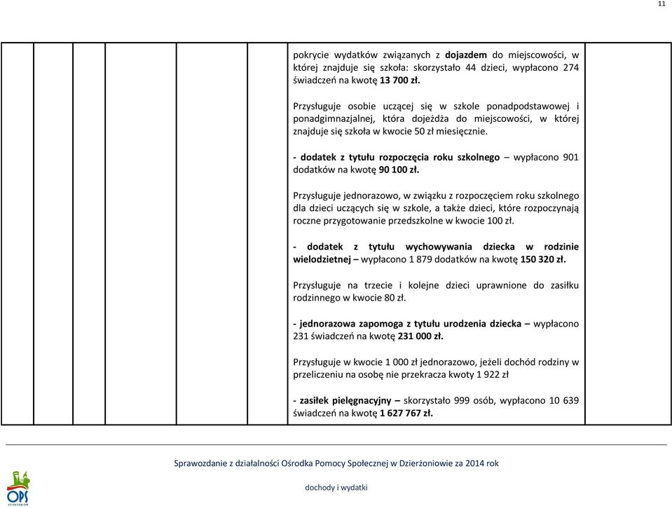 - dodatek z tytułu rozpoczęcia roku szkolnego wypłacono 901 dodatków na kwotę 90 100 zł.