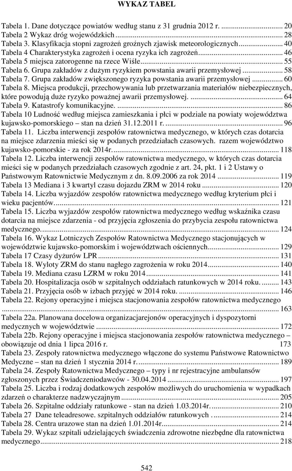 .. 58 Tabela 7. Grupa zakładów zwiększonego ryzyka powstania awarii przemysłowej... 60 Tabela 8.