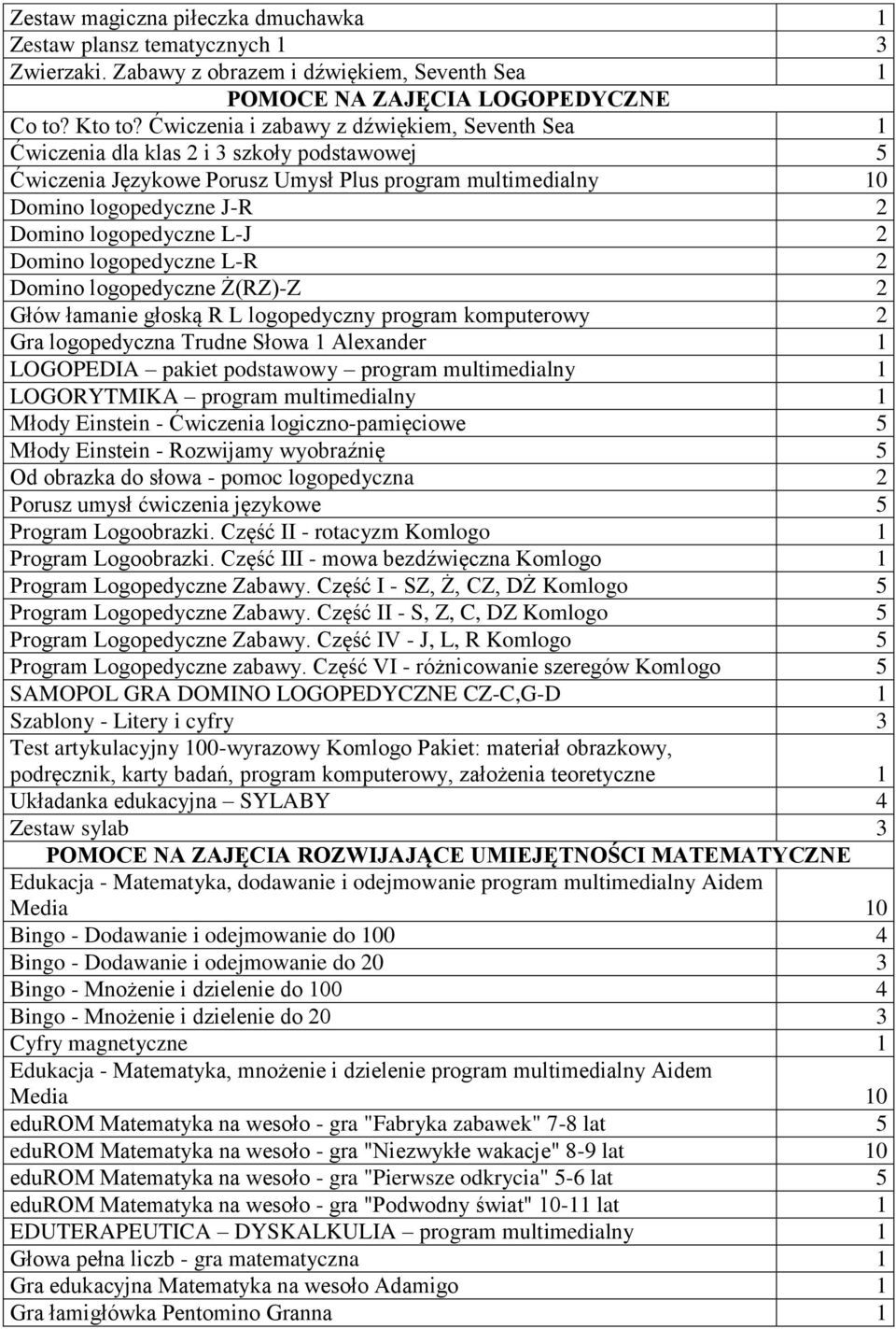 L-J 2 Domino logopedyczne L-R 2 Domino logopedyczne Ż(RZ)-Z 2 Głów łamanie głoską R L logopedyczny program komputerowy 2 Gra logopedyczna Trudne Słowa 1 Alexander 1 LOGOPEDIA pakiet podstawowy
