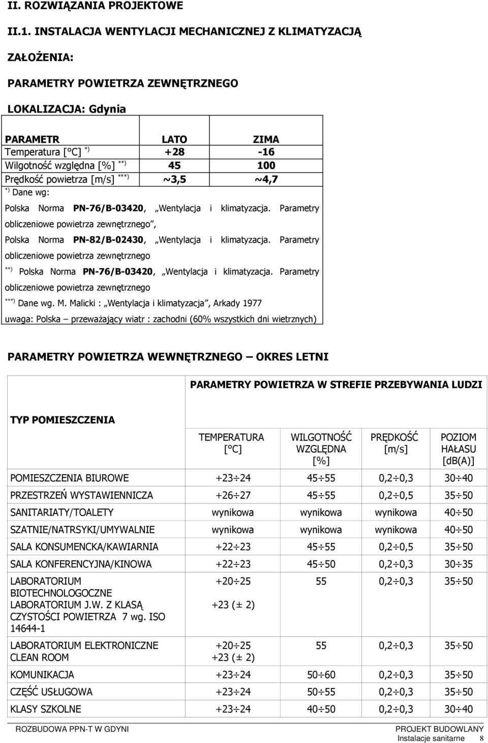 Prędkość powietrza [m/s] ***) ~3,5 ~4,7 *) Dane wg: Polska Norma PN-76/B-03420, Wentylacja i klimatyzacja.