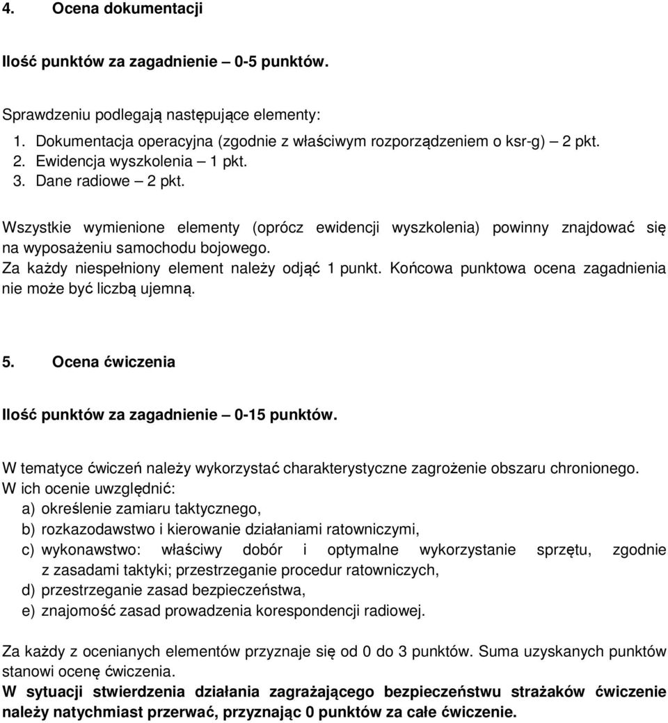 Za każdy niespełniony element należy odjąć 1 punkt. Końcowa punktowa ocena zagadnienia nie może być liczbą ujemną. 5. Ocena ćwiczenia Ilość punktów za zagadnienie 0-15 punktów.