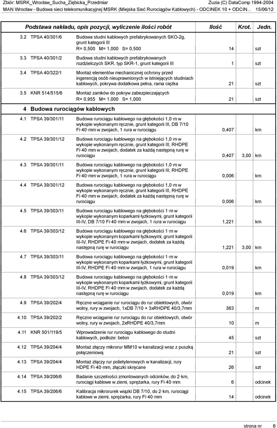 4 TPSA 40/322/1 Montaż elementów mechanicznej ochrony przed ingerencją osób nieuprawnionych w istniejących studniach kablowych, pokrywa dodatkowa pełna, rama ciężka 21 szt 3.