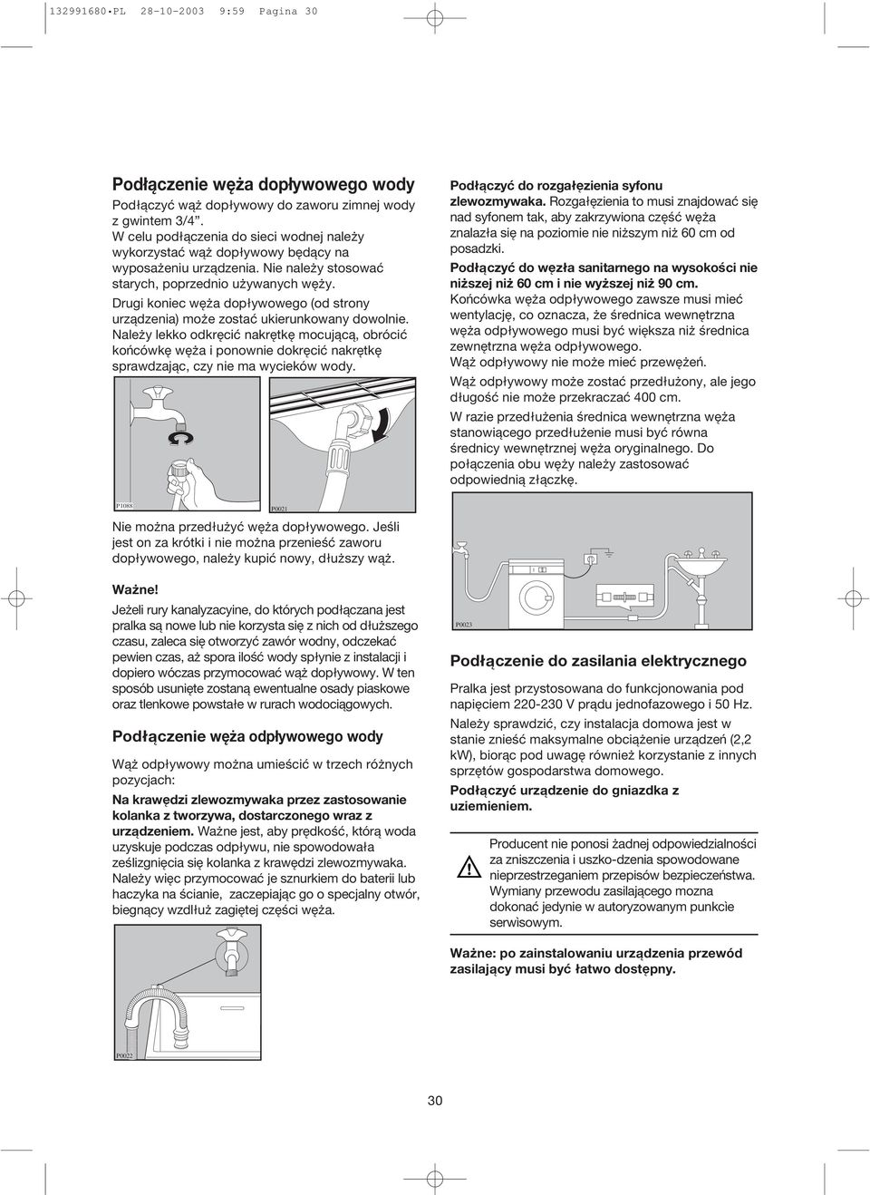 Drugi koniec weqa doplywowego (od strony urzadzenia) moqe zosta ukierunkowany dowolnie.