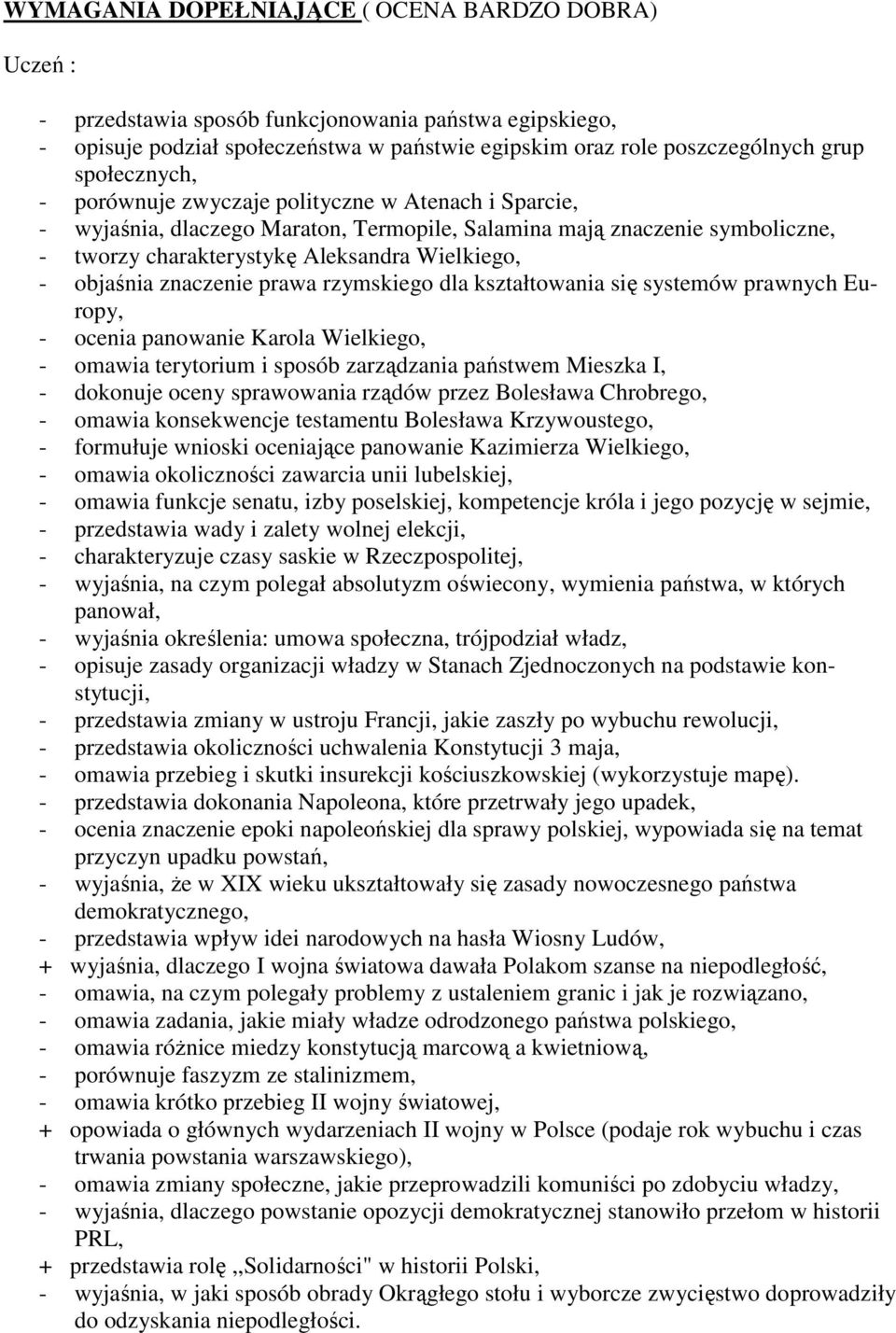 prawa rzymskiego dla kształtowania się systemów prawnych Europy, - ocenia panowanie Karola Wielkiego, - omawia terytorium i sposób zarządzania państwem Mieszka I, - dokonuje oceny sprawowania rządów