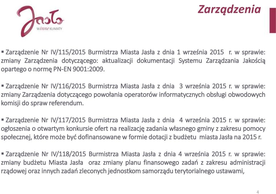Zarządzenie Nr IV/116/2015 Burmistrza Miasta Jasła z dnia 3 września 2015 r.