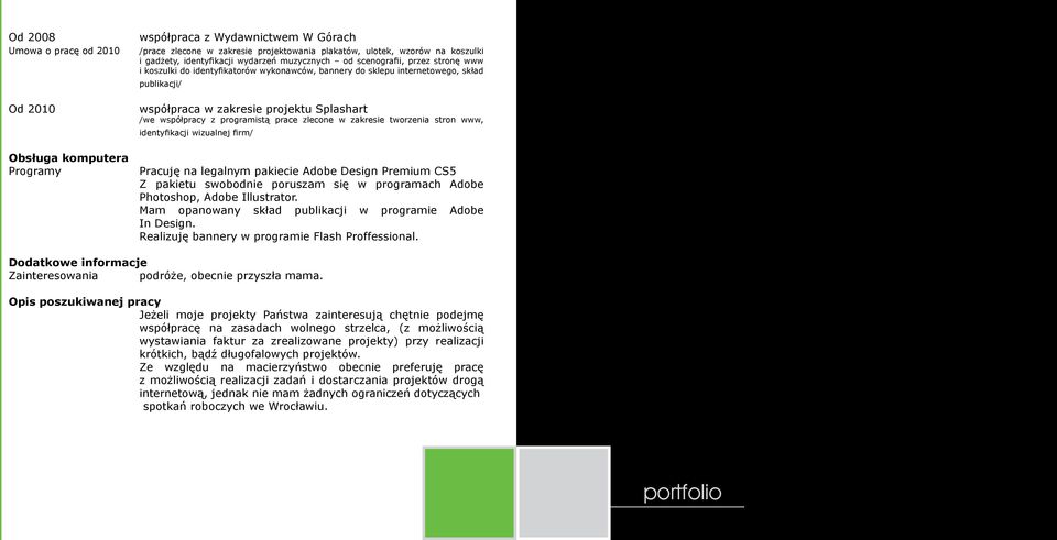 Splashart /we współpracy z programistą prace zlecone w zakresie tworzenia stron www, identyfikacji wizualnej firm/ Pracuję na legalnym pakiecie Adobe Design Premium CS5 Z pakietu swobodnie poruszam