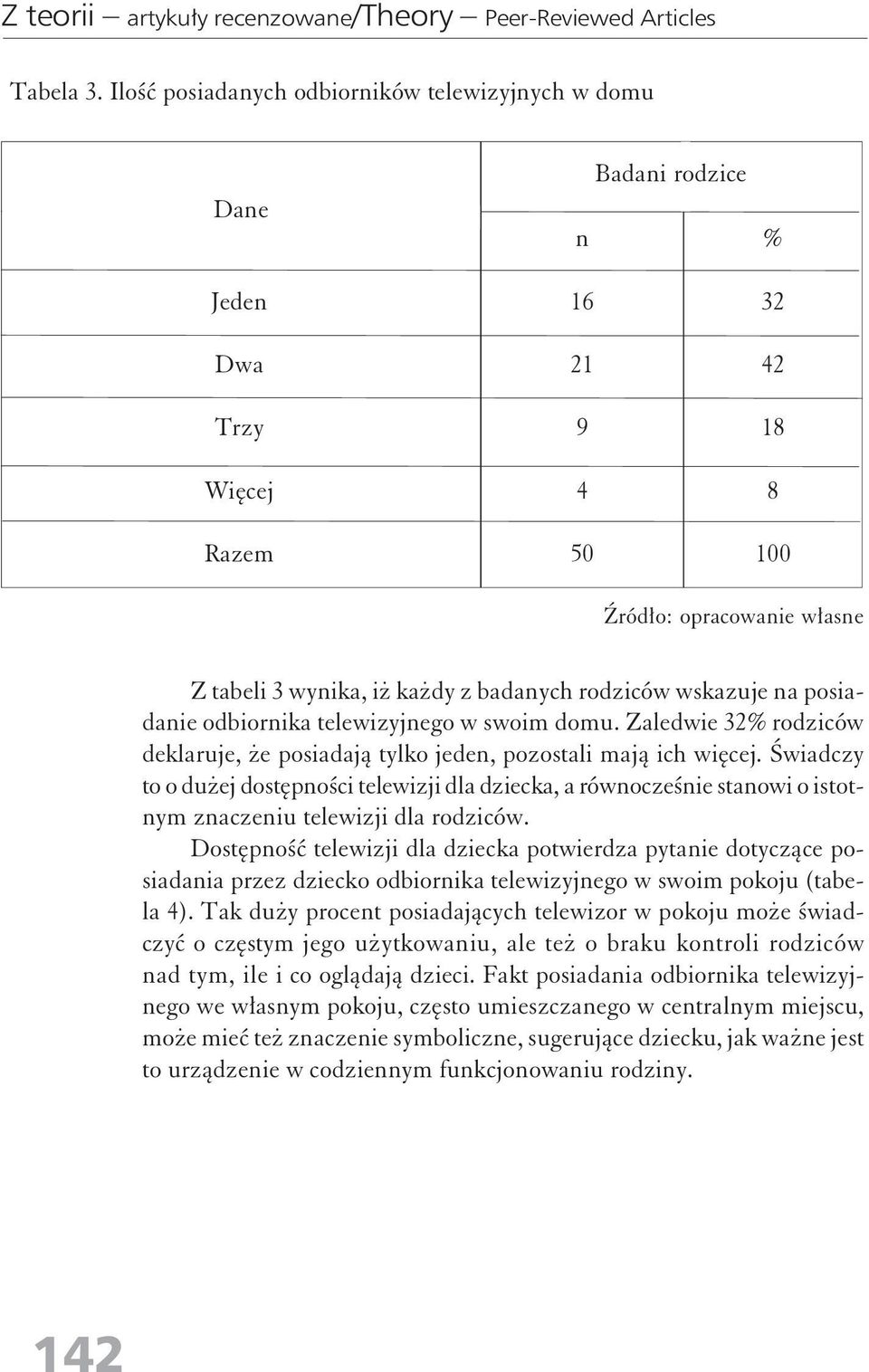 posiadaie odbiorika telewizyjego w swoim domu. Zaledwie 32 rodziców deklaruje, że posiadają tylko jede, pozostali mają ich więcej.