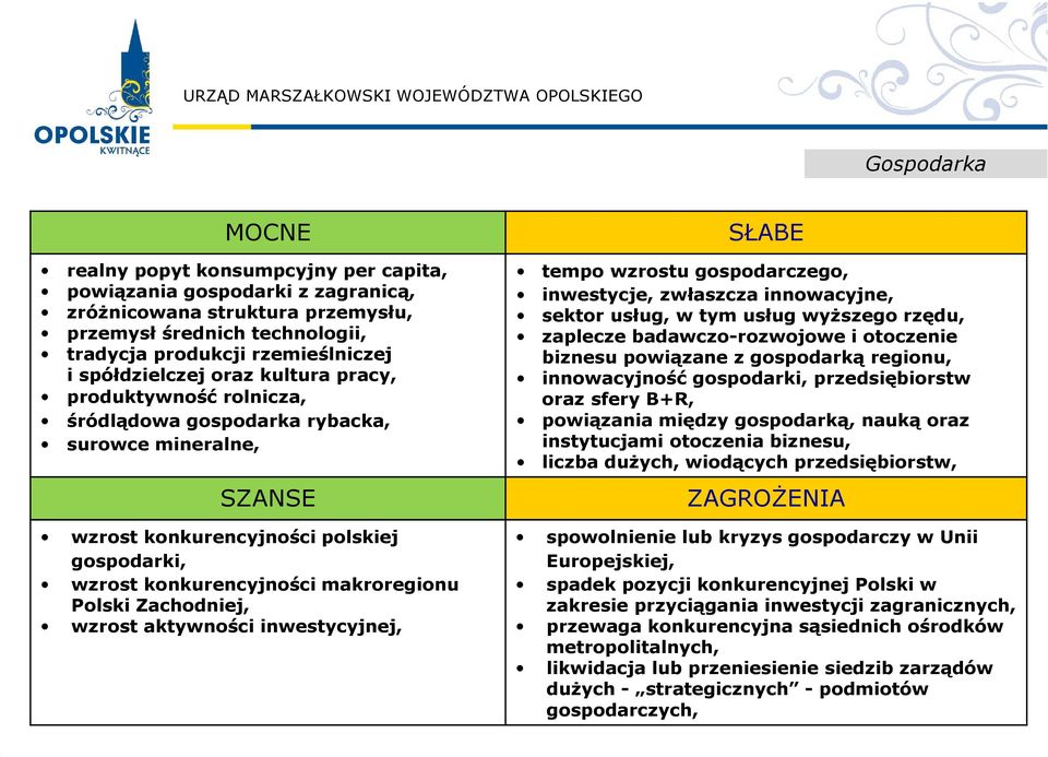 wzrost aktywności inwestycyjnej, tempo wzrostu gospodarczego, inwestycje, zwłaszcza innowacyjne, sektor usług, w tym usług wyższego rzędu, zaplecze badawczo-rozwojowe i otoczenie biznesu powiązane z