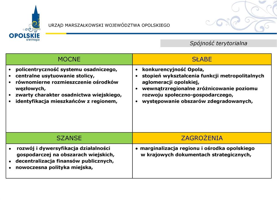 wewnątrzregionalne zróżnicowanie poziomu rozwoju społeczno-gospodarczego, występowanie obszarów zdegradowanych, rozwój i dywersyfikacja działalności gospodarczej