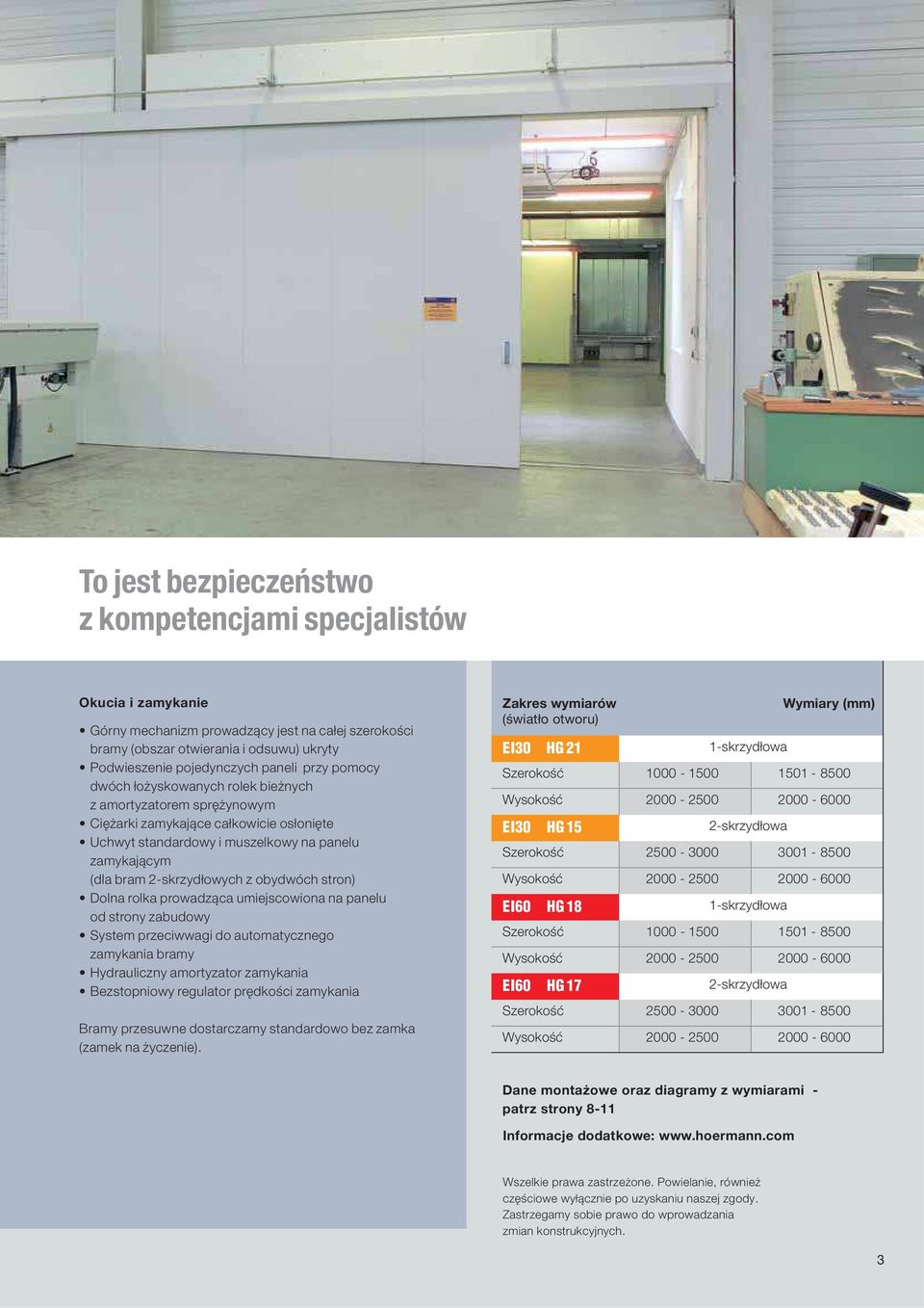 stron) Dolna rolka prowadząca umiejscowiona na panelu od strony zabudowy System przeciwwagi do automatycznego zamykania bramy Hydrauliczny amortyzator zamykania Bezstopniowy regulator prędkości