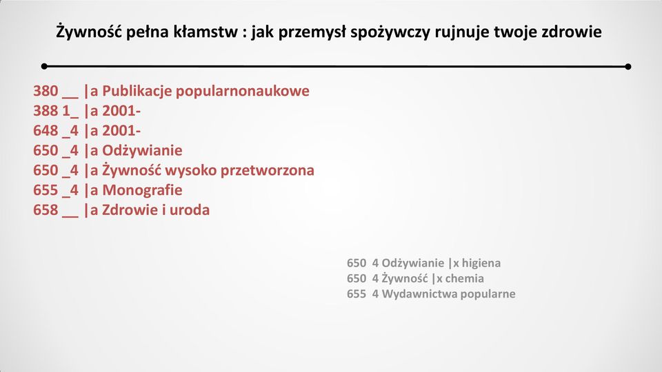 Żywność wysoko przetworzona 655 _4 a Monografie 658 a Zdrowie i uroda 650