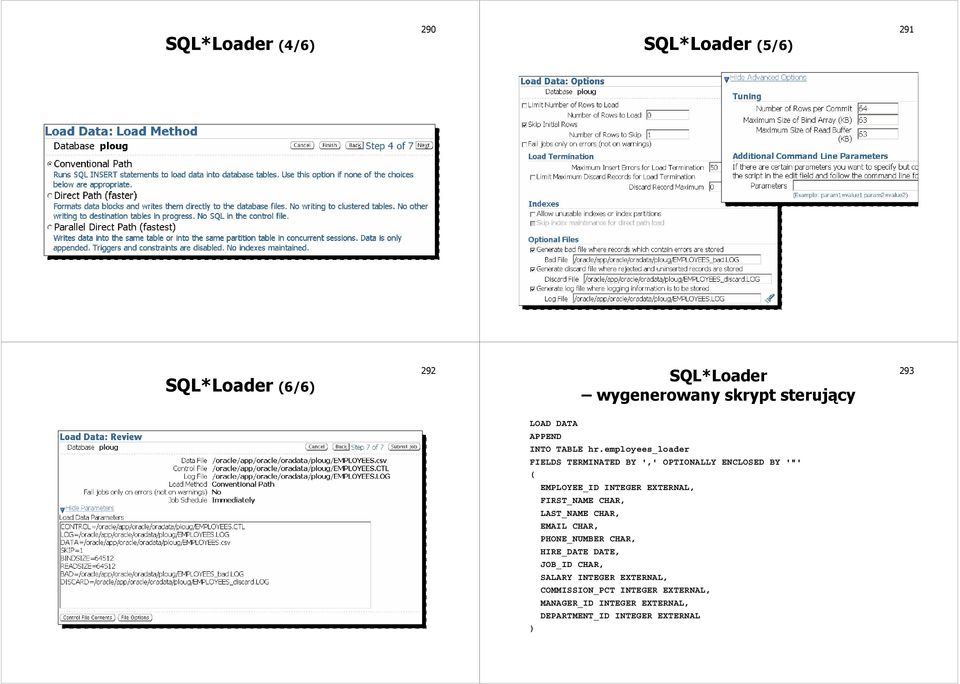 employees_loader FIELDS TERMINATED BY ',' OPTIONALLY ENCLOSED BY '"' ( EMPLOYEE_ID INTEGER EXTERNAL, FIRST_NAME