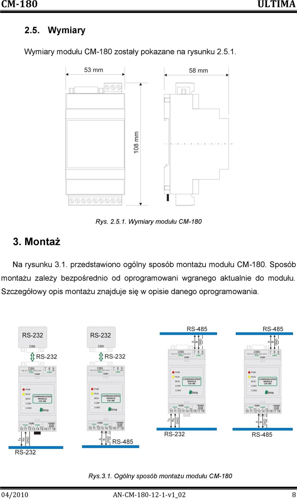 Sposób montażu zależy bezpośrednio od oprogramowani wgranego aktualnie do modułu.