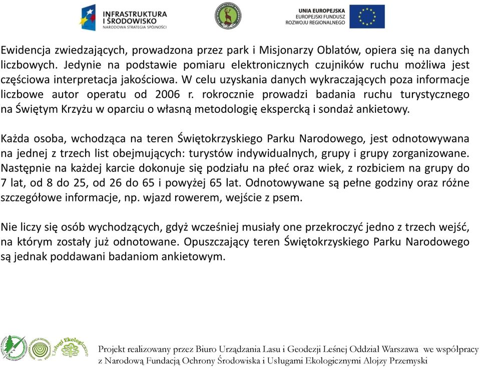 rokrocznie prowadzi badania ruchu turystycznego na Świętym Krzyżu w oparciu o własną metodologię ekspercką i sondaż ankietowy.