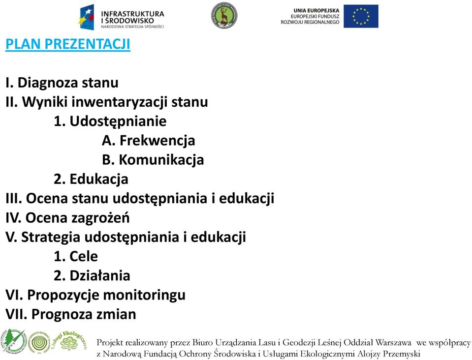 Ocena stanu udostępniania i edukacji IV. Ocena zagrożeń V.
