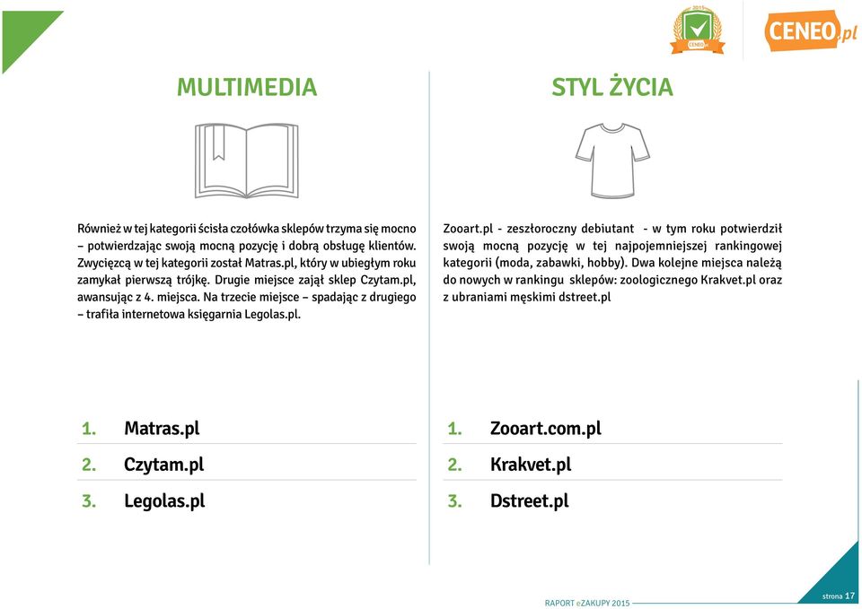 Na trzecie miejsce spadając z drugiego trafiła internetowa księgarnia Legolas.pl. Zooart.