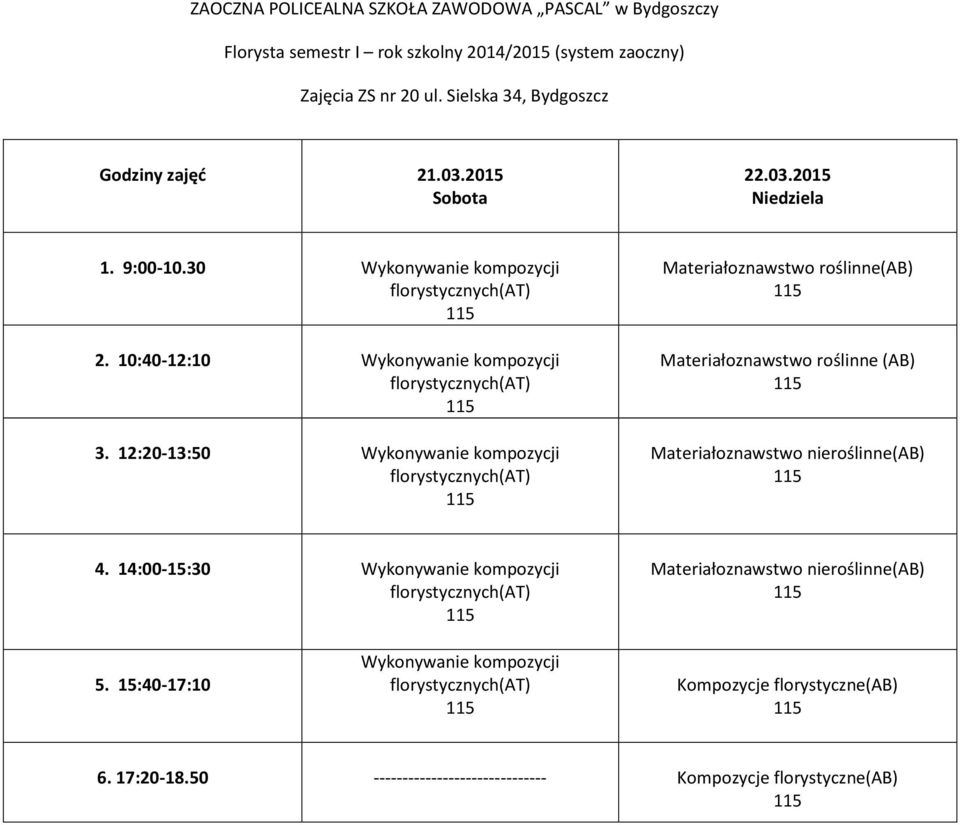 12:20-13:50 Materiałoznawstwo roślinne(ab)