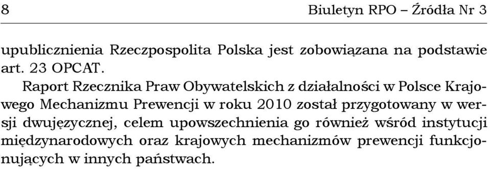 Raport Rzecznika Praw Obywatelskich z działalności w Polsce Krajowego Mechanizmu Prewencji w roku