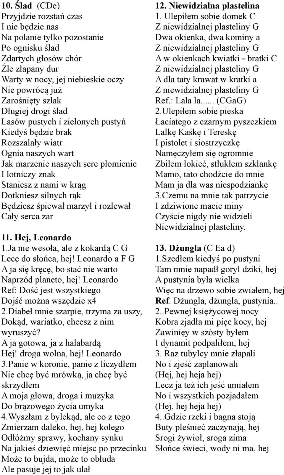 silnych rąk Będziesz śpiewał marzył i rozlewał Cały serca żar 11. Hej, Leonardo 1.Ja nie wesoła, ale z kokardą C G Lecę do słońca, hej!