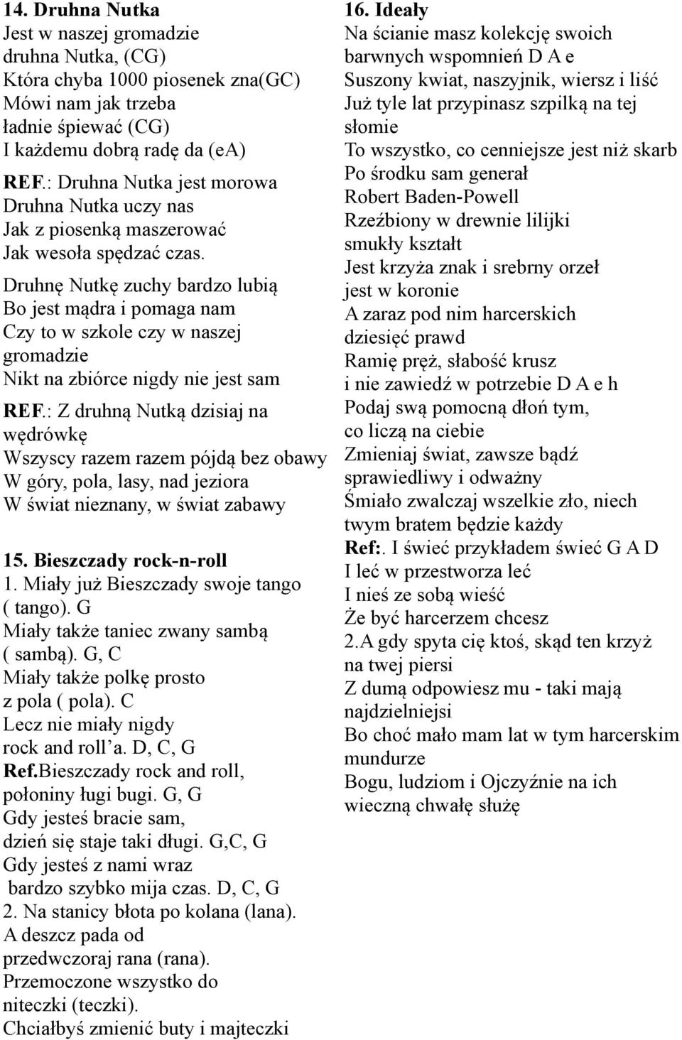Druhnę Nutkę zuchy bardzo lubią Bo jest mądra i pomaga nam Czy to w szkole czy w naszej gromadzie Nikt na zbiórce nigdy nie jest sam REF.