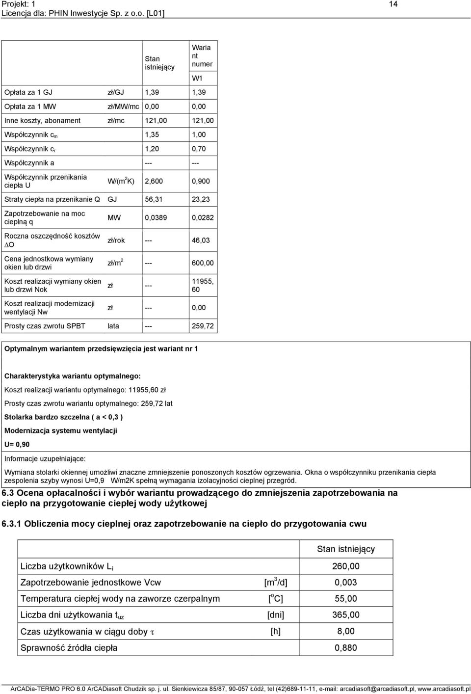 lub drzwi MW 0,0389 0,0282 zł/rok --- 46,03 zł/m 2 --- 600,00 Koszt realizacji wymiany okien lub drzwi Nok zł --- 955, 60 Koszt realizacji modernizacji wentylacji Nw zł --- 0,00 Prosty czas zwrotu