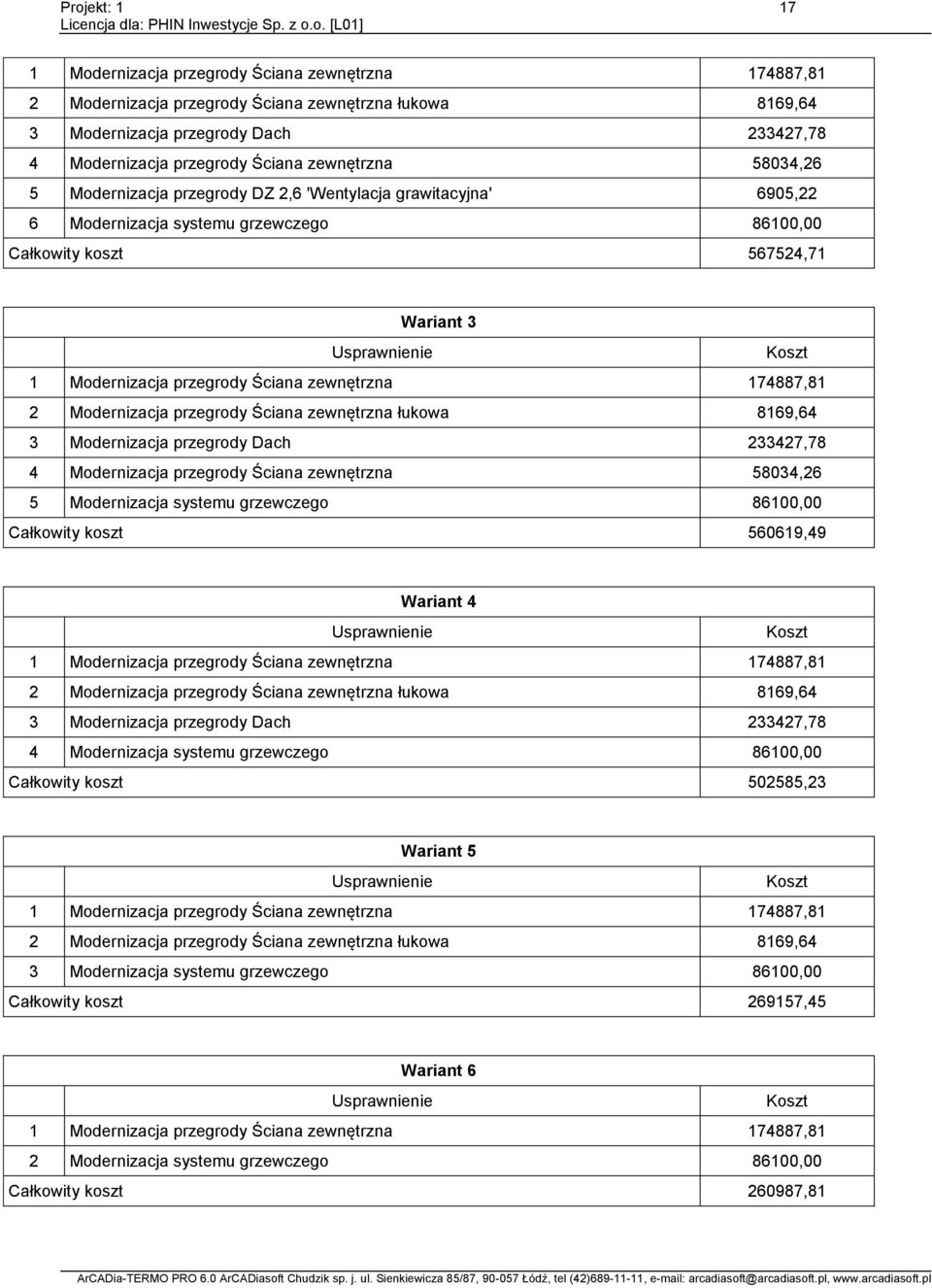 zewnętrzna 74887,8 2 Modernizacja przegrody Ściana zewnętrzna łukowa 869,64 3 Modernizacja przegrody Dach 233427,78 4 Modernizacja przegrody Ściana zewnętrzna 58034,26 5 Modernizacja systemu