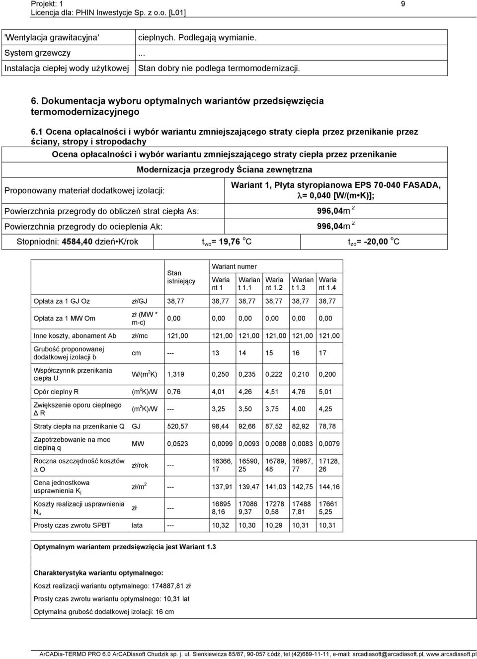 Ocena opłacalności i wybór wariantu zmniejszającego straty ciepła przez przenikanie przez ściany, stropy i stropodachy Ocena opłacalności i wybór wariantu zmniejszającego straty ciepła przez