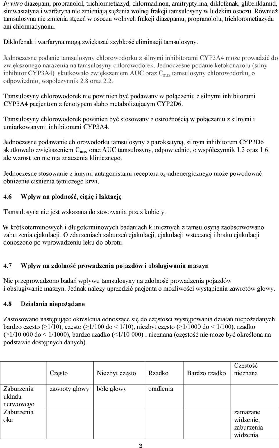 Jednoczesne podanie tamsulosyny chlorowodorku z silnymi inhibitorami CYP3A4 może prowadzić do zwiększonego narażenia na tamsulosyny chlorowodorek.