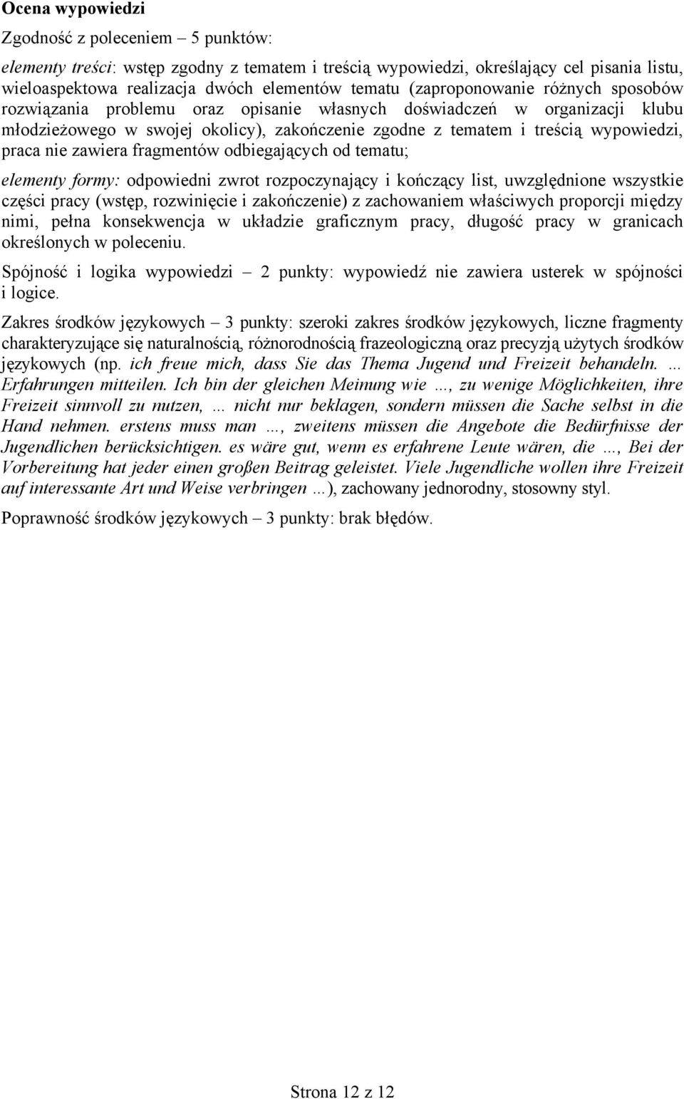 nie zawiera fragmentów odbiegających od tematu; elementy formy: odpowiedni zwrot rozpoczynający i kończący list, uwzględnione wszystkie części pracy (wstęp, rozwinięcie i zakończenie) z zachowaniem