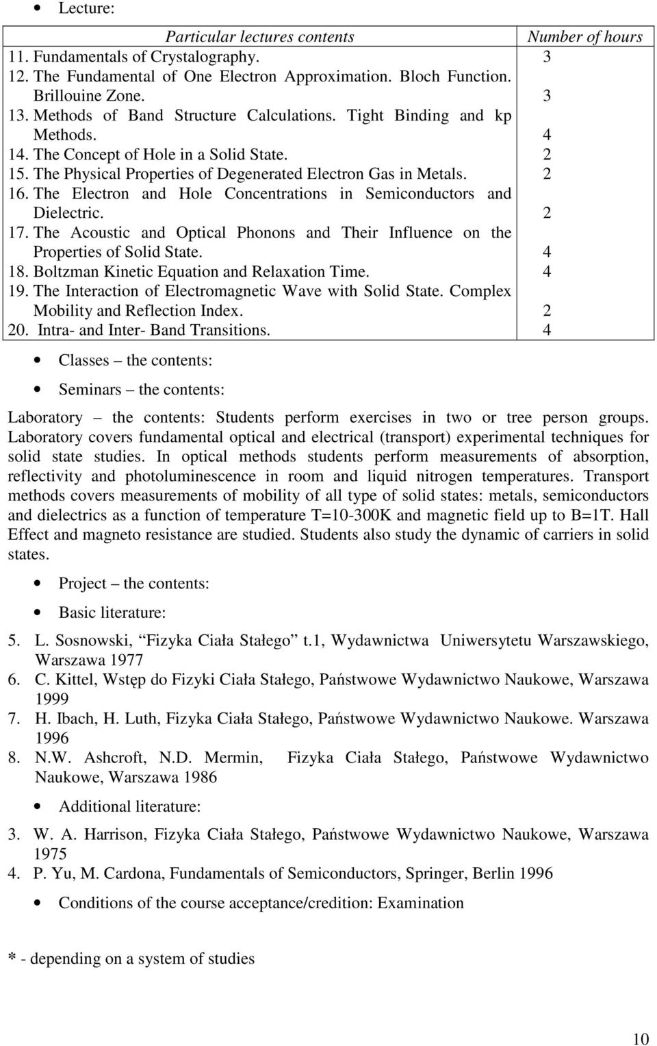 The Electron and Hole Concentrations in Semiconductors and Dielectric. 17. The Acoustic and Optical Phonons and Their Influence on the Properties of Solid State. 18.