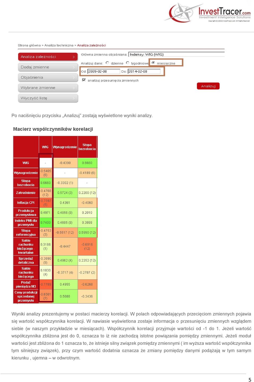 W nawiasie wyświetlona zostaje informacja o przesunięciu zmiennych wzglądem siebie (w naszym przykładzie w miesiącach). Współczynnik korelacji przyjmuje wartości od -1 do 1.