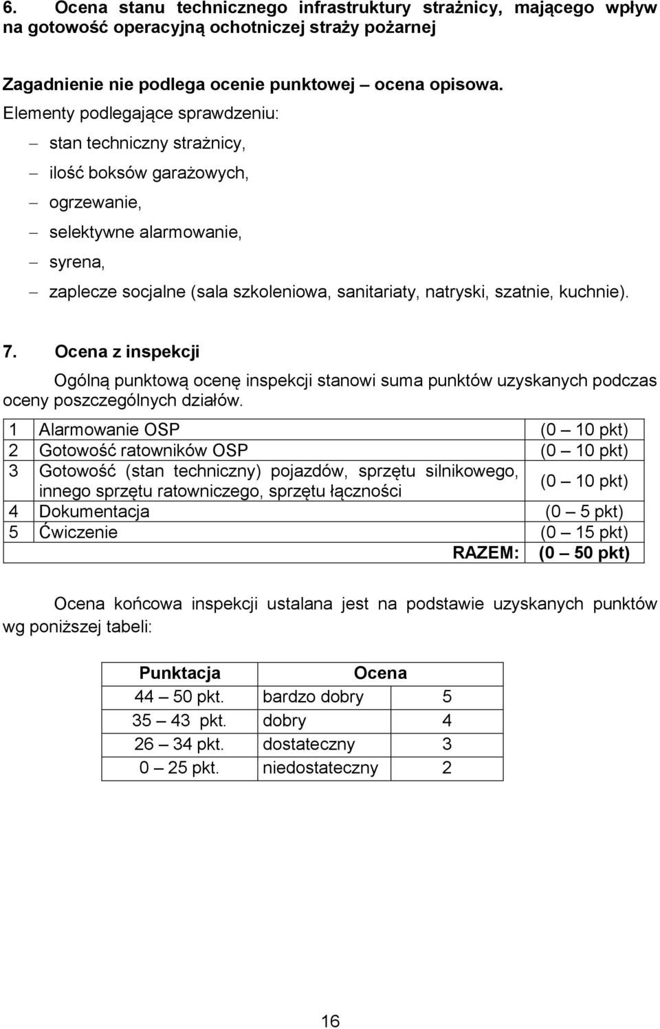 kuchnie). 7. Ocena z inspekcji Ogólną punktową ocenę inspekcji stanowi suma punktów uzyskanych podczas oceny poszczególnych działów.