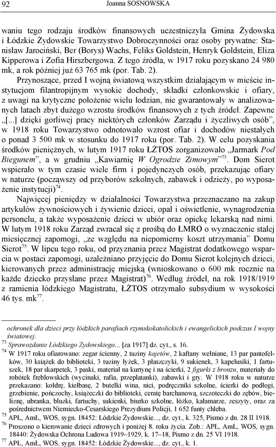 Przynoszące, przed I wojną światową wszystkim działającym w mieście instytucjom filantropijnym wysokie dochody, składki członkowskie i ofiary, z uwagi na krytyczne położenie wielu łodzian, nie