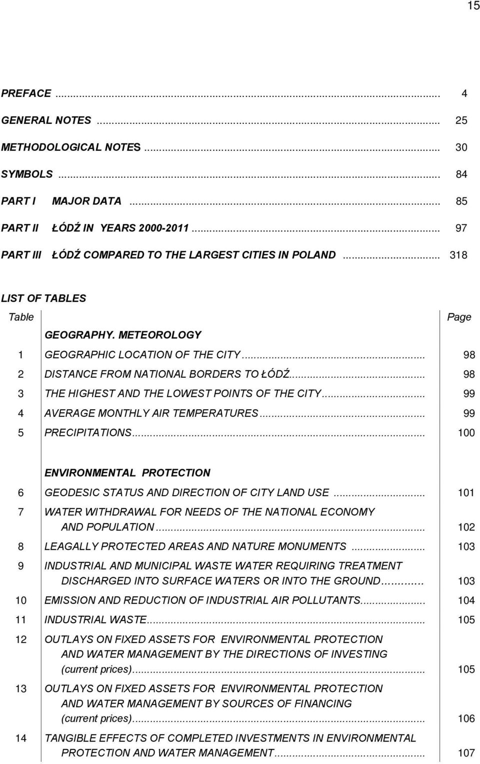 .. 99 4 AVERAGE MONTHLY AIR TEMPERATURES... 99 5 PRECIPITATIONS... 100 ENVIRONMENTAL PROTECTION 6 GEODESIC STATUS AND DIRECTION OF CITY LAND USE.