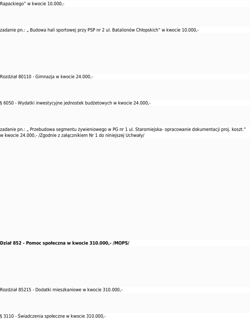 : Przebudowa segmentu żywieniowego w PG nr 1 ul. Staromiejska- opracowanie dokumentacji proj. koszt. w kwocie 24.