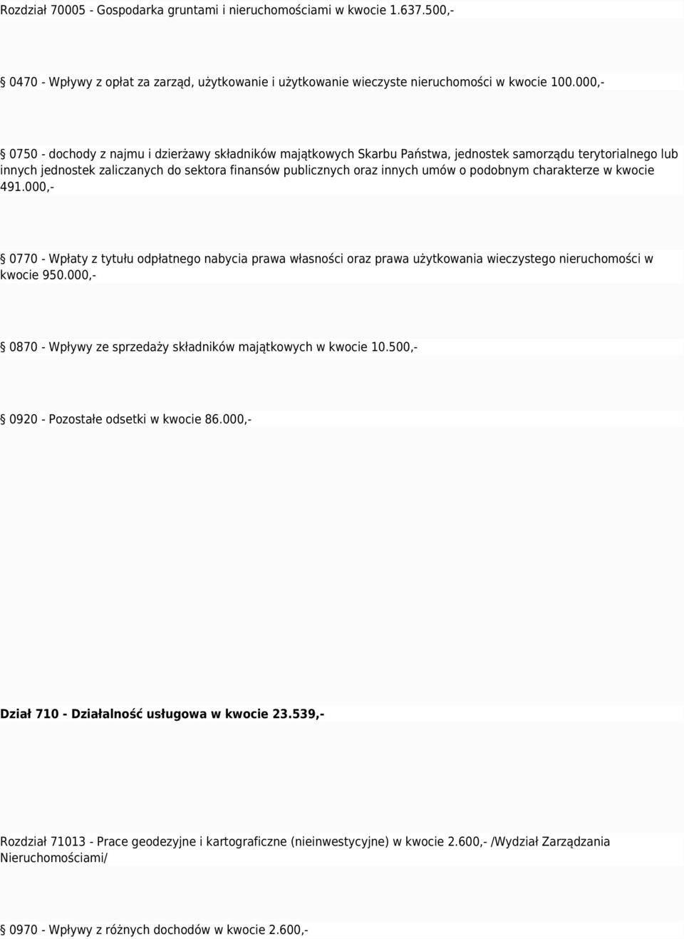 podobnym charakterze w kwocie 491.000,- 0770 - Wpłaty z tytułu odpłatnego nabycia prawa własności oraz prawa użytkowania wieczystego nieruchomości w kwocie 950.