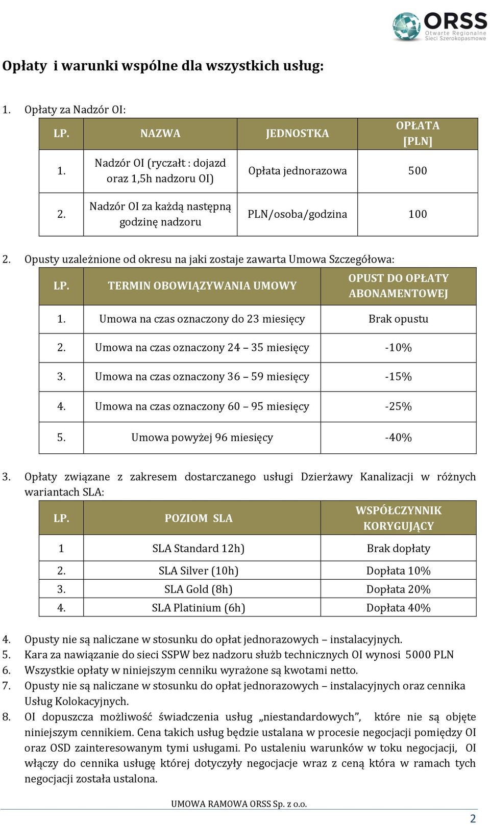 TERMIN OBOWIĄZYWANIA UMOWY OPUST DO OPŁATY ABONAMENTOWEJ 1. Umowa na czas oznaczony do 23 miesięcy Brak opustu 2. Umowa na czas oznaczony 24 35 miesięcy -10% 3.