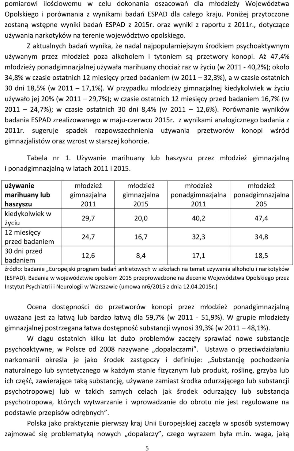Z aktualnych badań wynika, że nadal najpopularniejszym środkiem psychoaktywnym używanym przez młodzież poza alkoholem i tytoniem są przetwory konopi.