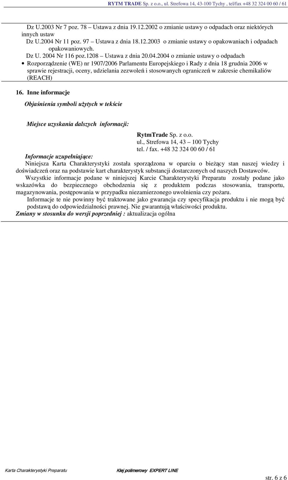Nr 116 poz.1208 Ustawa z dnia 20.04.