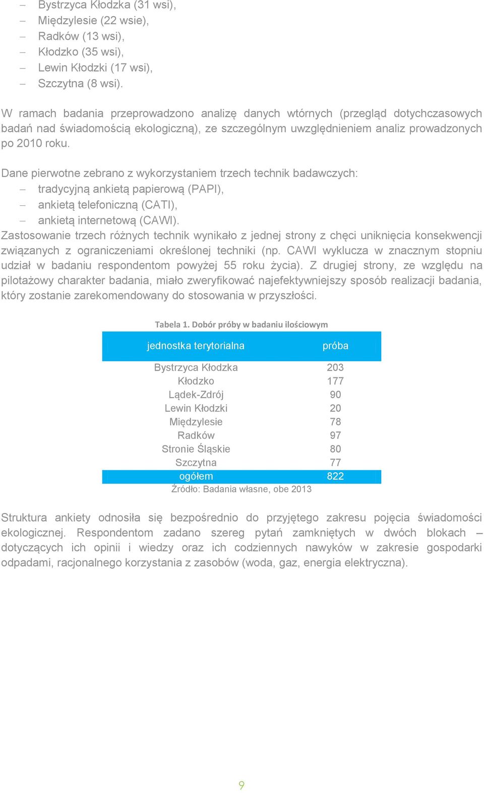 Dane pierwotne zebrano z wykorzystaniem trzech technik badawczych: tradycyjną ankietą papierową (PAPI), ankietą telefoniczną (CATI), ankietą internetową (CAWI).