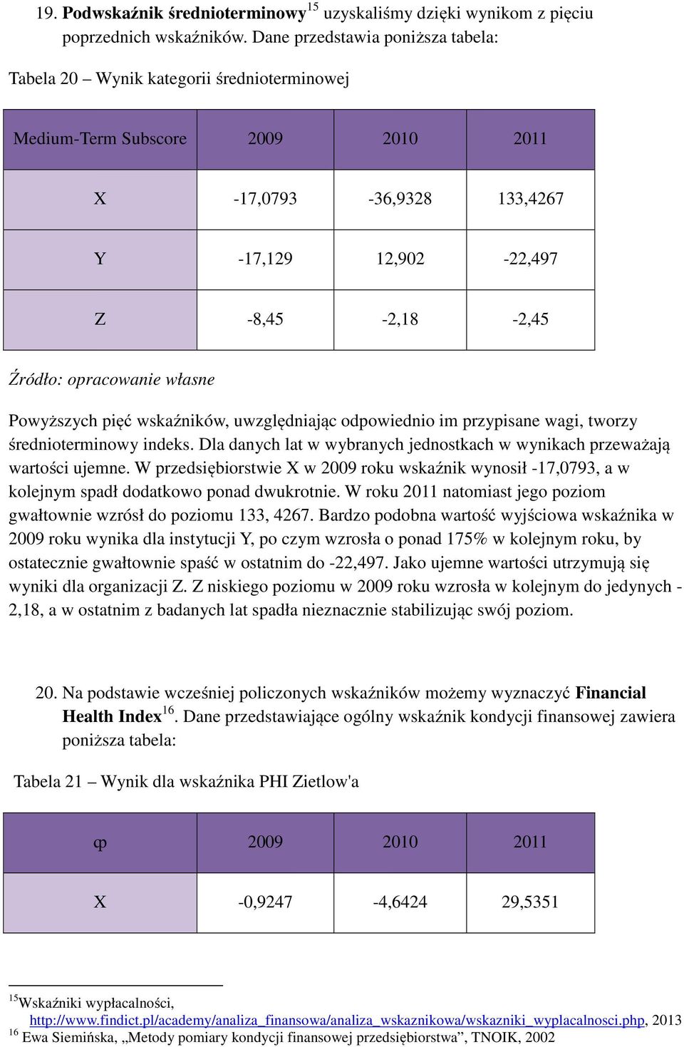 wskaźników, uwzględniając odpowiednio im przypisane wagi, tworzy średnioterminowy indeks. Dla danych lat w wybranych jednostkach w wynikach przeważają wartości ujemne.
