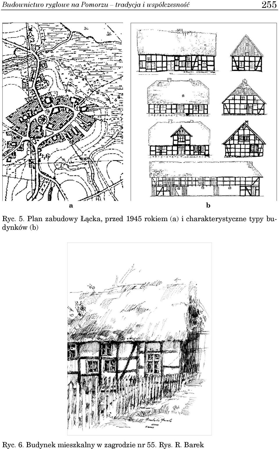 Plan zabudowy Łącka, przed 1945 rokiem (a) i