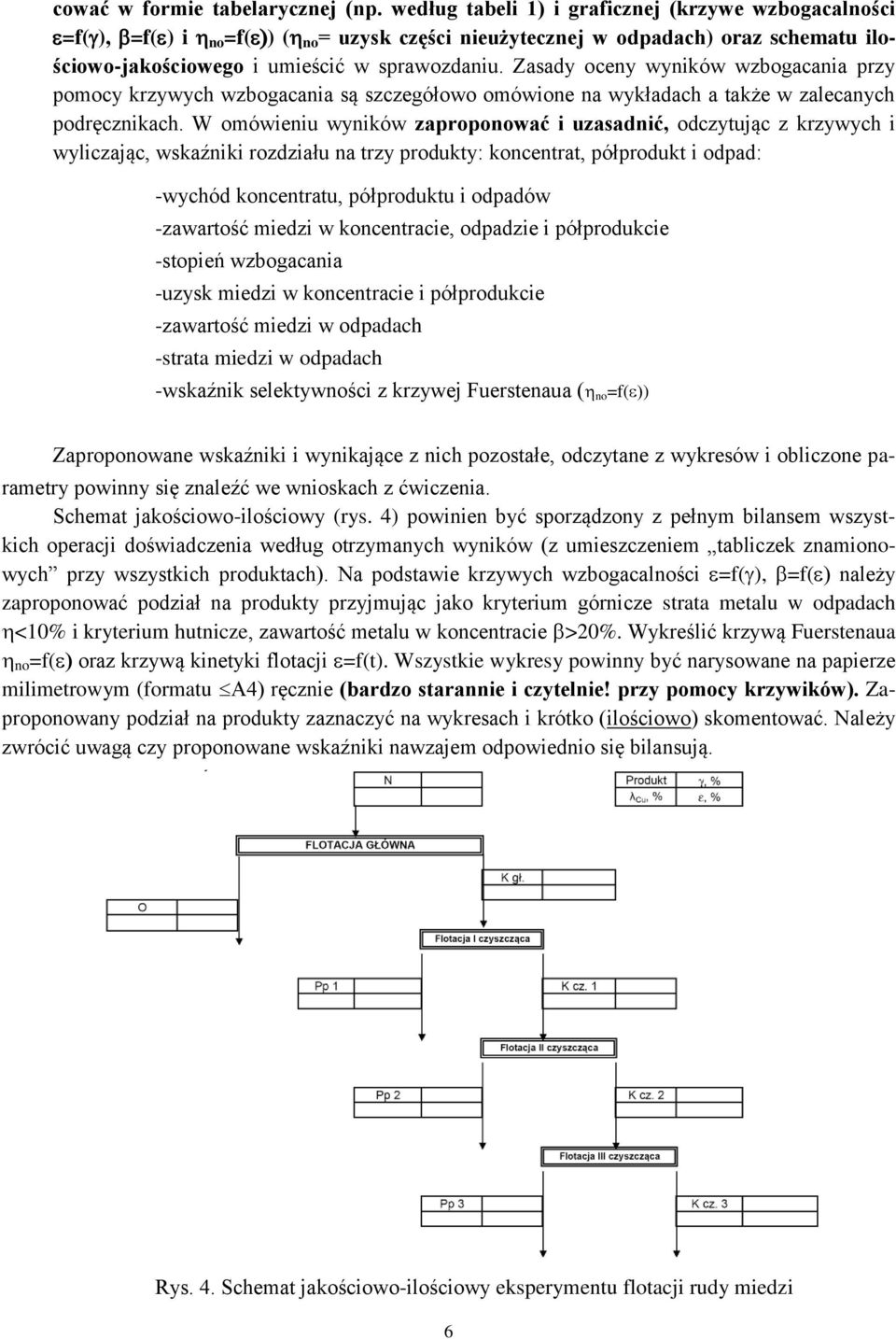 Zasady oceny wyników wzbogacania przy pomocy krzywych wzbogacania są szczegółowo omówione na wykładach a także w zalecanych podręcznikach.