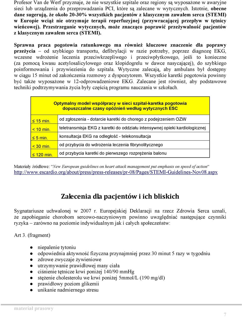 wieńcowej). Przestrzeganie wytycznych, może znacząco poprawić przeżywalność pacjentów z klasycznym zawałem serca (STEMI).