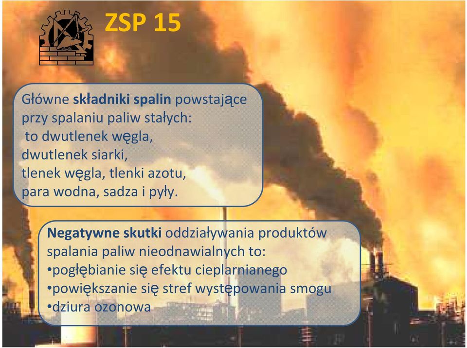 Negatywne skutki oddziaływania produktów spalania paliw nieodnawialnych to: