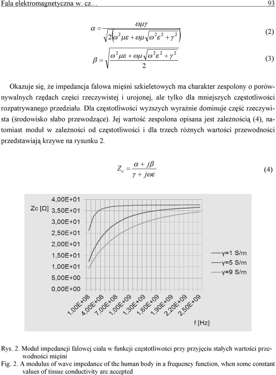 rozpatrywanego przedziału. Dla częstotliwości wyższych wyraźnie dominuje część rzeczywista (środowisko słabo przewodzące).