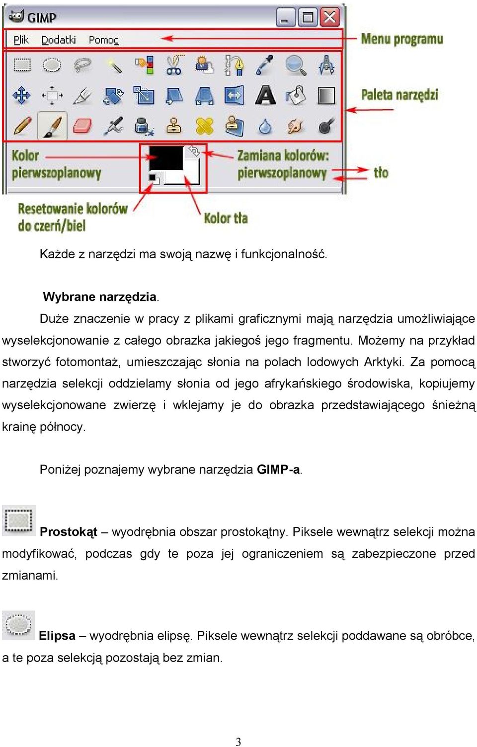Możemy na przykład stworzyć fotomontaż, umieszczając słonia na polach lodowych Arktyki.