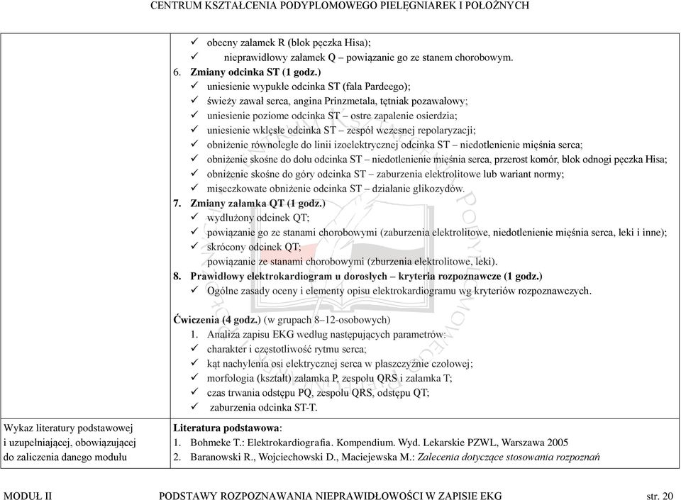 zespół wczesnej repolaryzacji; obniżenie równoległe do linii izoelektrycznej odcinka ST niedotlenienie mięśnia serca; obniżenie skośne do dołu odcinka ST niedotlenienie mięśnia serca, przerost komór,